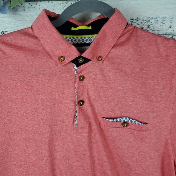 Ted Baker London Men Red Polo Shirt Size 5 / L Luxury Old Money Preppy Top - Picture 2 of 9